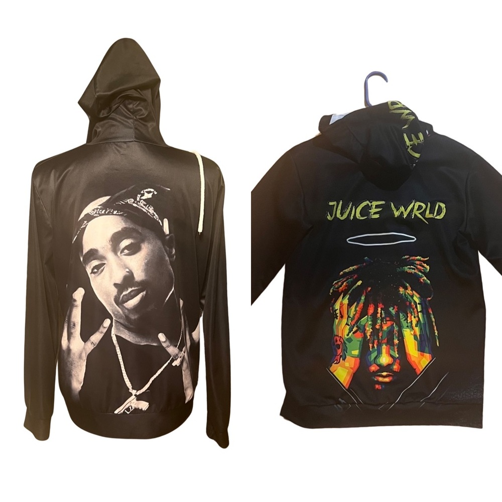 2pac and Juice WRLD long sleeve graphics hoodie black men size medium